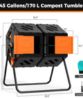 Dual Chamber 45 Gallon Compost Tumbler With 360 Degree Rotating Design for Outdoor Use with adjustable vents and large openings