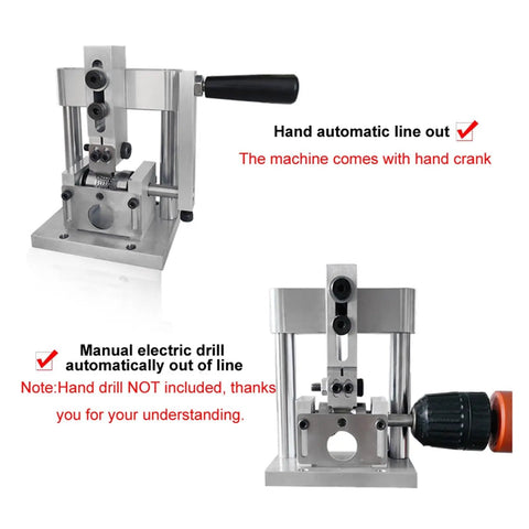 Essential Hand Crank Wire Stripping Machine For Copper Cable with hand crank and drill attachment angle view.