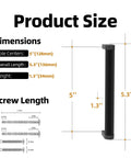 Matte Black Cabinet Pulls Set 10 Pack With Knurled Handles 5 Inch Hole Centers dimensions and screw length chart
