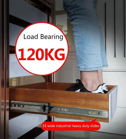 Heavy Duty Lockable Drawer Slides Full Extension Ball Bearing Zinc Coated Rails Rust Proof Glide Smoother Than Butter with 120KG load capacity.