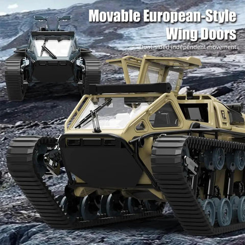 1:16 Large RC Tank Car With 2.4G Anti Interference Remote, Realistic LED Lighting, Beefy Dual Motors For All Terrain Climbing