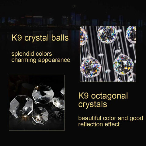 K9 crystal balls and octagonal crystals detail from Six Light Crystal Chandelier Flush Mount Raindrop Ceiling Light With Large Ball Shape Design