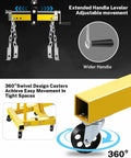 Heavy-Duty 2 Ton Hydraulic Engine Hoist And Cherry Picker Crane showing adjustable handle, chains, and 360° swivel casters.