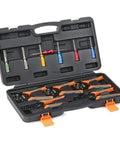Get That Heavy Duty Crimping Tool Kit For Your Auto Repair Gig With Professional Multitask Terminals And Weather Pack Removal Gear That Makes Wiring Jobs Super Dope And Effortless Every Single Time. black case with orange crimping tools and terminals