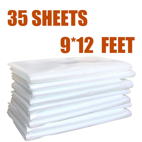 35 Pieces Plastic Drop Cloth Set Waterproof Dust Proof Mess Free For Painting Projects 9x12 Feet Tarp Cover stack
