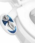 Neo 180 Dual Nozzle Bidet Attachment For Toilets With Self Cleaning Non Electric Operation shown installed on toilet.