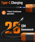 Refrigerant Leak Detector For HVAC With Halogen Ionization Sensor, Detects R134a CFCs HCFCs HFCs, Fast Response And High Sensitivity, 3 Sensitivity Levels, Built In Fan For Negative Pressure, Pro Grade Orange, 26 cm gooseneck and Type-C charging