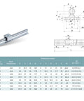 Premium Metal Ball Screw Nut Sbr12 12Mm Linear Guide with stainless steel rail, dimensions chart for sizing and specifications.