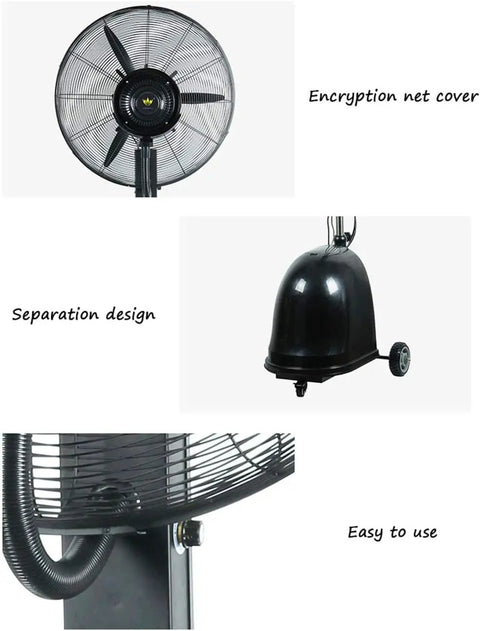 Heavy Duty Cooling Misting Fan With Wide Angle Oscillating Tower Design Automatic Rotation To Stay Chill Year Round features encryption net cover and separation design.