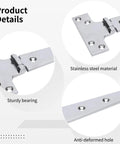 Heavy Duty 8 Inch T Hinges 2 Pack Stainless Steel Marine Grade Door Hinges close-up showing material and hole details
