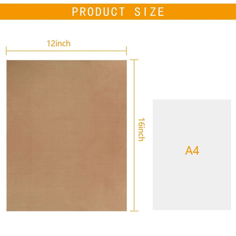 Size comparison of Nonstick Teflon Sheets For Heat Press Transfer, 18 Pack, 12 By 16 Inches with A4 paper