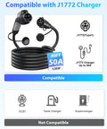 Heavy Duty J1772 Extension Cable 40Ft 50A Electric Vehicle Charging Cord with J1772 connector shown, ideal for easy charging.