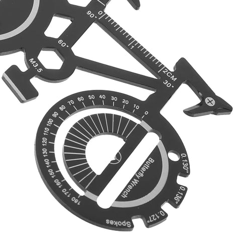 Close-up of Compact Bicycle Shaped Multitool Keychain Made From Durable Stainless Steel For On The Go Bike Repairs A Handy All In One Cycling Gadget