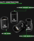 Shallow Magnetic Impact Socket Set For Three Eighths Inch Drive, 16 Piece, CRMO Steel with 6-point design and size markings.