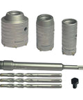 Concrete hole saw kit Knugoua; tungsten steel SDS shanks; 3 hole saws 30/40/60mm, 220mm rod, 3 center drills