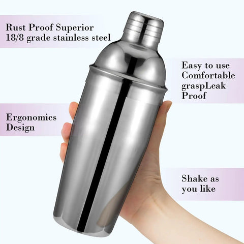All In One 6 Piece Cocktail Shaker Set With 24 Oz Shaker Muddler Jigger Spoon And Pourers Pro Grade 18 8 Stainless Steel Rust Proof