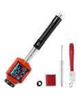 Heavy Duty Six In One Metal Hardness Tester For Tool Steel Stainless Cast Iron Copper Zinc And Aluminum With Dead On Accuracy and Rugged Build, handheld with display and accessories.