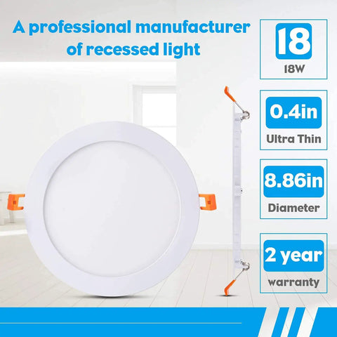 8 Inch LED Recessed Light With Junction Box, 8 Pack Ultra Thin Canless Wafer Downlight, 6000K Daylight, 18W, non dimmable