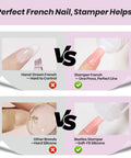 Comparison of hand-drawn vs stamper French tips using French Tip Gel Polish Peach Mousse 15ml Kit With French Tip Stamp, HEMA-Free.