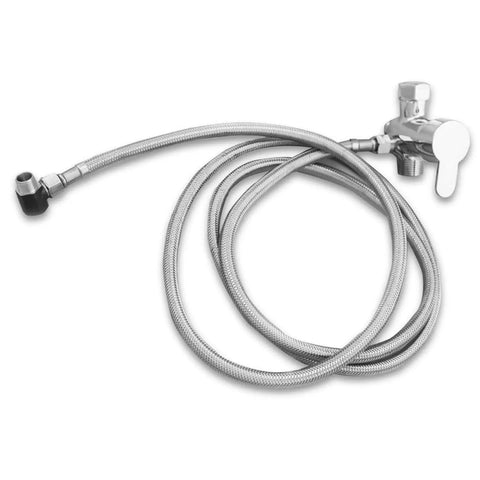 Top Notch Premium Stainless Steel Bidet Sprayer Kit With Hot And Cold Mixing Valve, stainless hose and brass valve, on white background