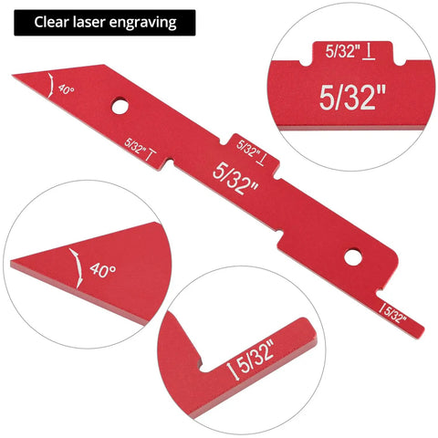 Close-up of a red anodized aluminum setup block with laser-engraved markings, part of 14-Piece Aluminum Setup Block And Height Gauge Kit
