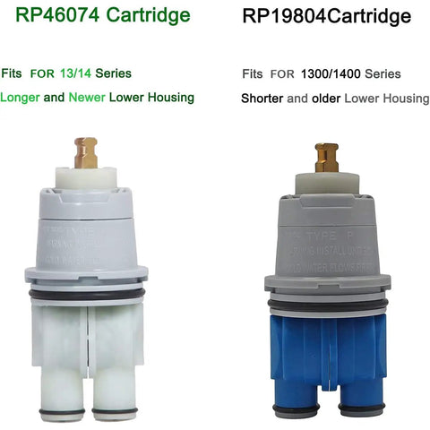 Side-by-side view of RP46074 and RP19804 cartridges for 13/14 and 1300/1400 series, showcasing size differences