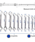 Metric 10 Piece Mini Wrench Set With Open End And Box End Handles From 4mm To 11mm displayed with size measurements in millimeters.