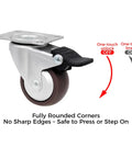 Dead Silent TPR Rubber Swivel Casters With Parking Brake Lock showing one-touch brake system and rounded edge design.