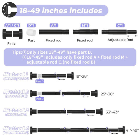 Heavy Duty Adjustable Tension Shower Curtain Rod In Matte Black No Drilling Easy Install Fits 18 To 49 Inches 1 Inch Diameter