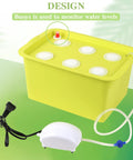 Indoor Hydroponics Grow Kit Self Watering System with buoy and air pump, green planting box and baskets.