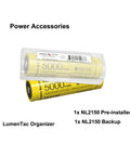 MH12V2 Plus NL2150 1200 Lumen USB Rechargeable Tactical Flashlight LumenTac Organizer showing NL2150 backup battery
