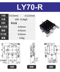 Diagram and specs of 70 By 70 Millimeter Manual XY Sliding Table With Micrometer Displacement Platform LY70 R.
