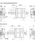 Low Noise Gear Reducer For Nema 23 And Nema 24 Steppers And Servos, 45 To 1 Gear Ratio, 8mm And 14mm Shafts, 400W Power, Beefy Torque, Smooth And Quiet Drive For CNC And Automation dimensional drawing