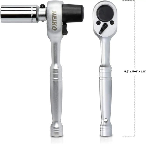 Half Inch Drive Scaffold Ratchet Wrench With 9.5 Inch Length, 36 Tooth Hammer Tip Head, Includes Seven Eighths Inch Six Point Deep Socket, CR V Steel Build