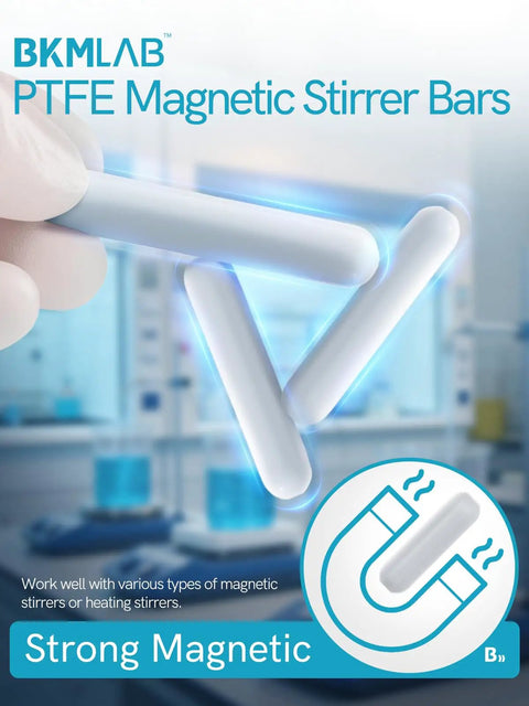 Close-up of PTFE Magnetic Stirrer Bars in lab setting from 10 Pack PTFE Magnetic Stir Bars 0.39 Inch 10mm B Type Laboratory Stirring Rods For Lab Home University Factory Self Stirring Cups Compatible With Flat Bottom Containers
