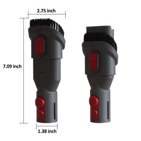 2-In-1 Vacuum Tool Attachment For Gen5 Through V7 Vacuums, Wide Nozzle And Soft Bristle Brush, dimensions shown