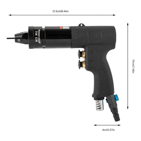 Air Powered Rivet Nut Gun Kit With Quick Change Nose Pieces Pneumatic Rivet Nut Pull Setter side view with measurement