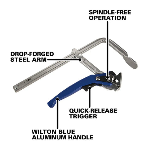 Image of Heavy Duty Top Shelf 12 Inch Lever Clamp Packing 1100 Pounds Of Iron Grip Hold with spindle-free operation features.