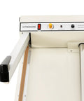 Top Tier 24 Inch Shrink Wrapping Station Featuring A Game Changer 1500 Watt Heat Gun And Hella Fast One Second Sealer Cutter For Food Toys Retail Packaging Including Bonus Plastic Film Roll 110 Volt Power Setup control panel and auto cutter view.