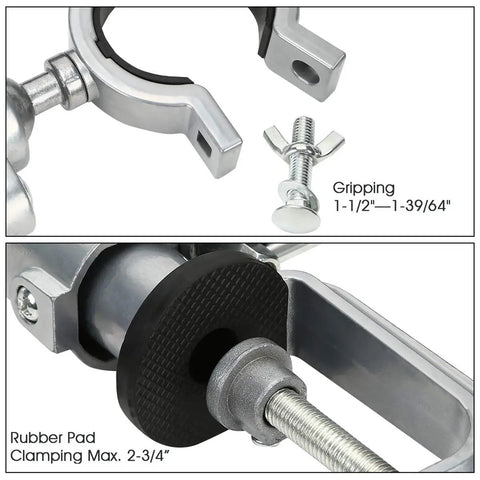 Close-up of 360 Degree Bench Clamp Vise Grinder Holder parts including gripper and rubber pad with specified dimensions.