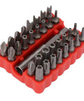 Rock Solid 33 Piece Hollow Bit Kit With Premium Chrome Steel Drill Bits For Tough Woodworking And Metal Jobs Plus Handy Plastic Storage Box That Keeps Things Tidy On Your Next Cool DIY Project Anywhere You Go.