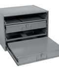 Durable Steel Compartment Box Rack With Four Adjustable Divider Boxes And Large Slide Shelf, heavy-duty storage unit