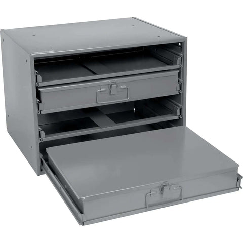 Durable Steel Compartment Box Rack With Four Adjustable Divider Boxes And Large Slide Shelf, heavy-duty storage unit
