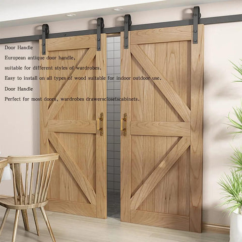 European Style Barn Door Handle Antique Metal Pull For Sliding Doors And Cabinets And Cupboards shown on wooden doors