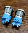 2 Pack DC 12V 19mm Waterproof IP65 Red LED Flash Indicator Light With Buzzer 90dB Alarm on wood surface