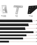 Beefy Black Aluminum 2040 Extrusion Profile Kit For Blv Mgn Cube 3D Printer Frame including bars and mounts for DIY projects.