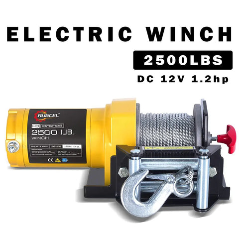 Beefy 2500lb Electric Winch for ATVs UTVs and Trailers 12V With 50ft Steel Cable Roller Fairlead Mounting Plate Heavy Duty Tow Winch Off Road Recovery, 2500lb 12V winch with steel cable and hook