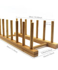 Slick Countertop Space Saver Bamboo Dish Rack And Vertical Plate Lid Organizer Holds six vertical slots for plates and cups.