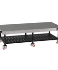 Heavy Duty Welding Fixture Table With 120X60 Inch Precision Laser Cut Grid And Raised Storage Shelf Rock Solid Shop Workhorse on wheels.