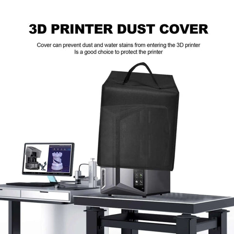 Heavy Duty Waterproof Anti Static Nylon Dust Cover For Saturn 4 Ultra 16K Resin 3D Printer on tabletop with monitor